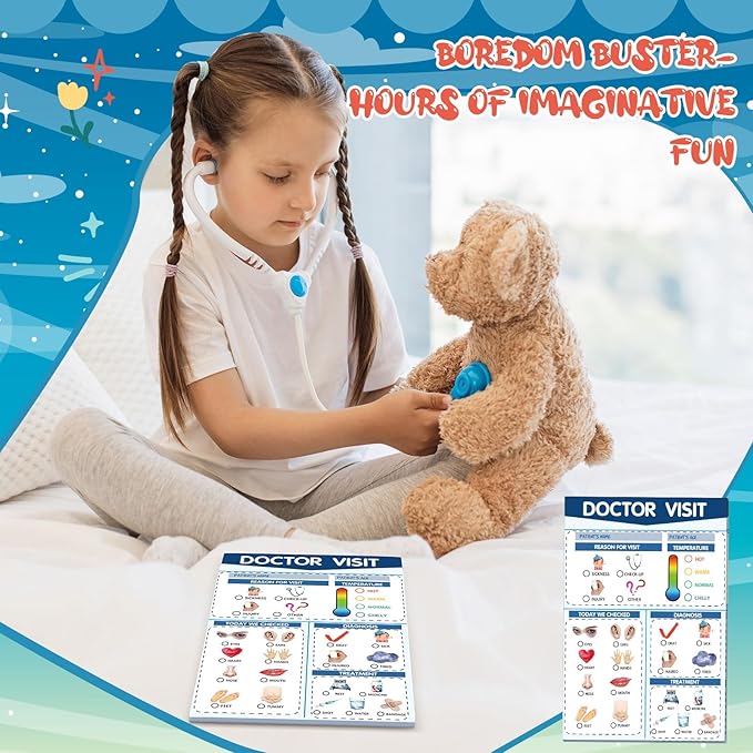 Eaasty 6 Pcs Kids Pretend Play Notepads for Kids Pretend Play Imaginative Role Playtime Bundle Include Doctor Police Teacher Vet Coffee Restaurant