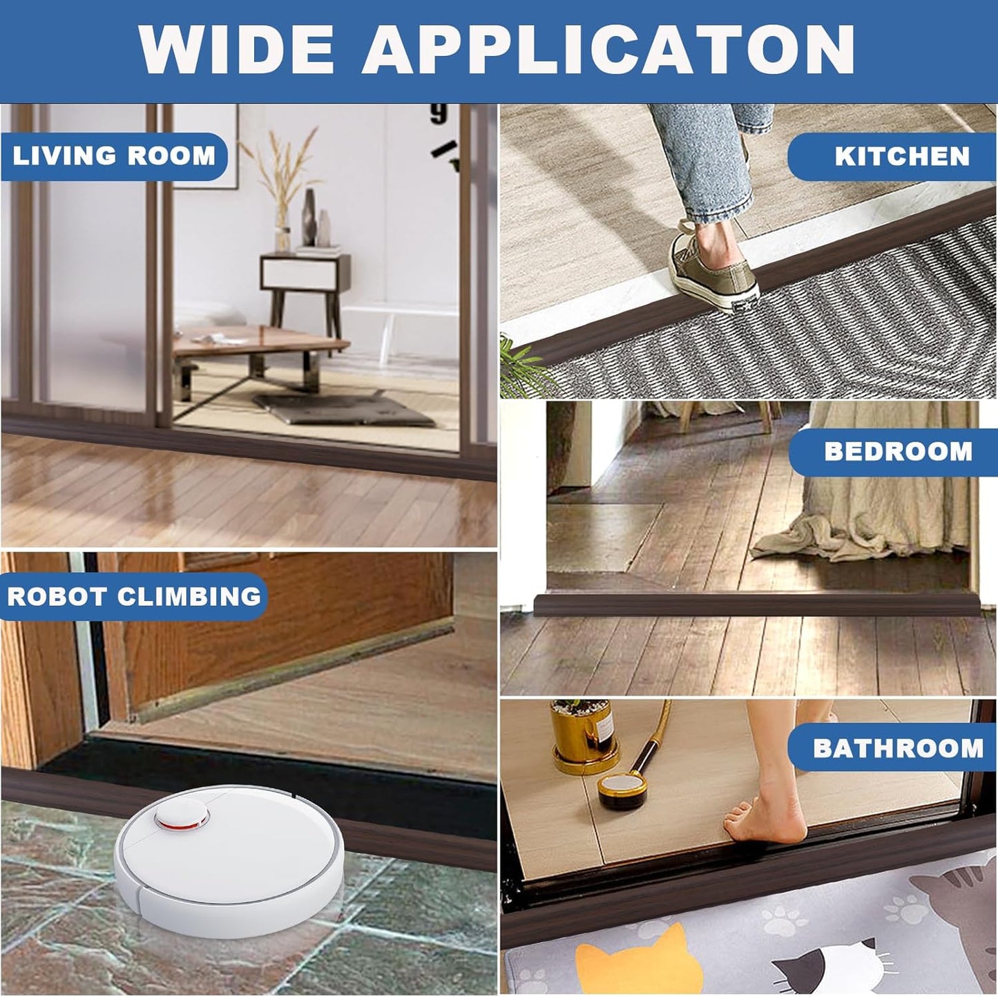 Vinyl Door Threshold Flooring Transition Strip Self Adhesive Carpet Edging Strip for Laminate Doorway Edge Threshold from 1/5" to 2/5" (Brown Wood Grain, 10 Ft)