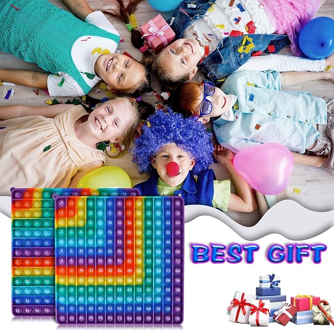 AK-SHIP Multiplication Game Table, 12 X 12 Multiplication Math Board Numbers Addition and Multiplication Table in one, Rainbow Dimple Fingertip Toys, Stress Relieving （1 Piece）