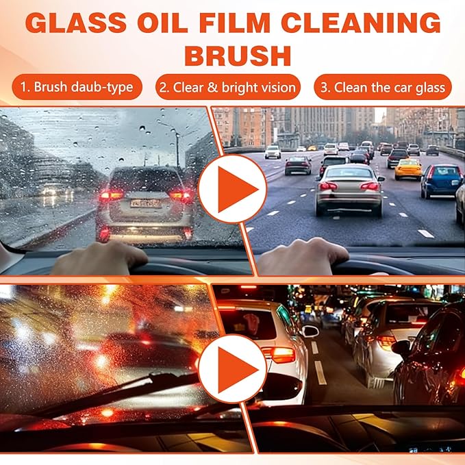 2pcs Glass Oil Film Remover for Car, Roll-On Glass Compound with Cleaning Board, Removes Oil Film & Smudges, Improve Windshield Clarity for Safe Driving
