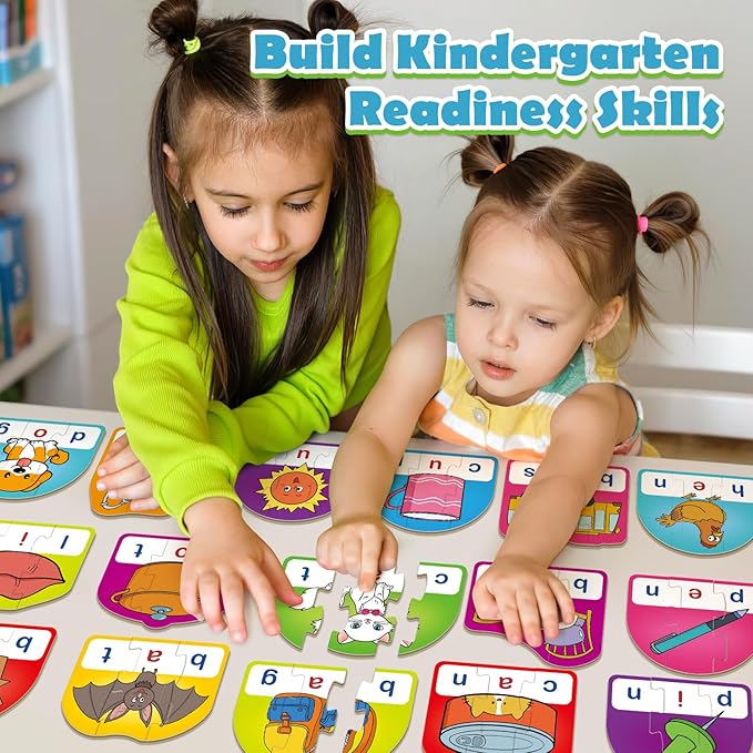 CVC Puzzle Cards for Kids, Toddler Speech Therapy Toys, 3 Letter Word Puzzle, Reading Spelling Game, Preschool Classroom Must Have