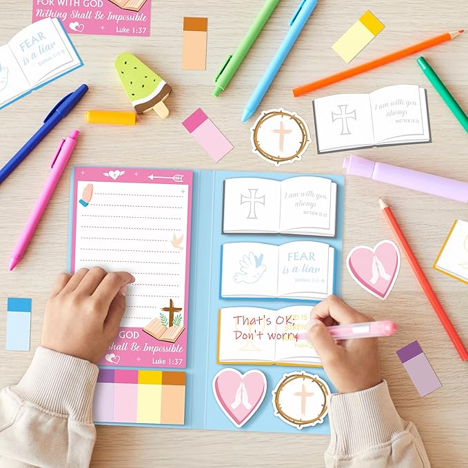 Xqumoi Christian Bible Verse Sticky Notes Set - I Am a Child of God Self-Stick Note Pads Inspirational Religious Divider Tabs Bundle Writing Memo Pad Page Sunday School Office Christmas Supplies Gift