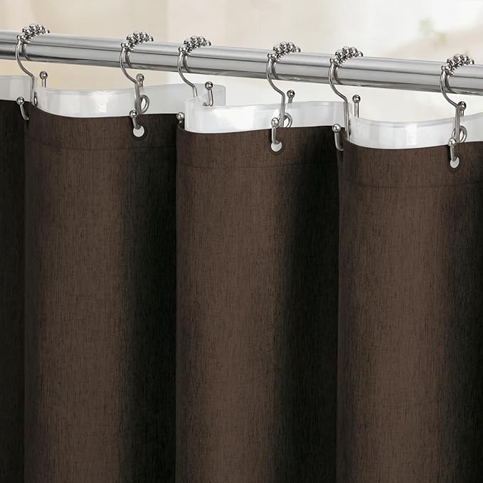 BTTN Brown 3 in 1 Shower Curtains with Clear Liner, Linen Textured Decorative Cloth Shower Curtain PEVA Liner Set with Plastic Hook, Modern Hotel Luxury Waterproof Shower Curtain for Bathroom, 72x72