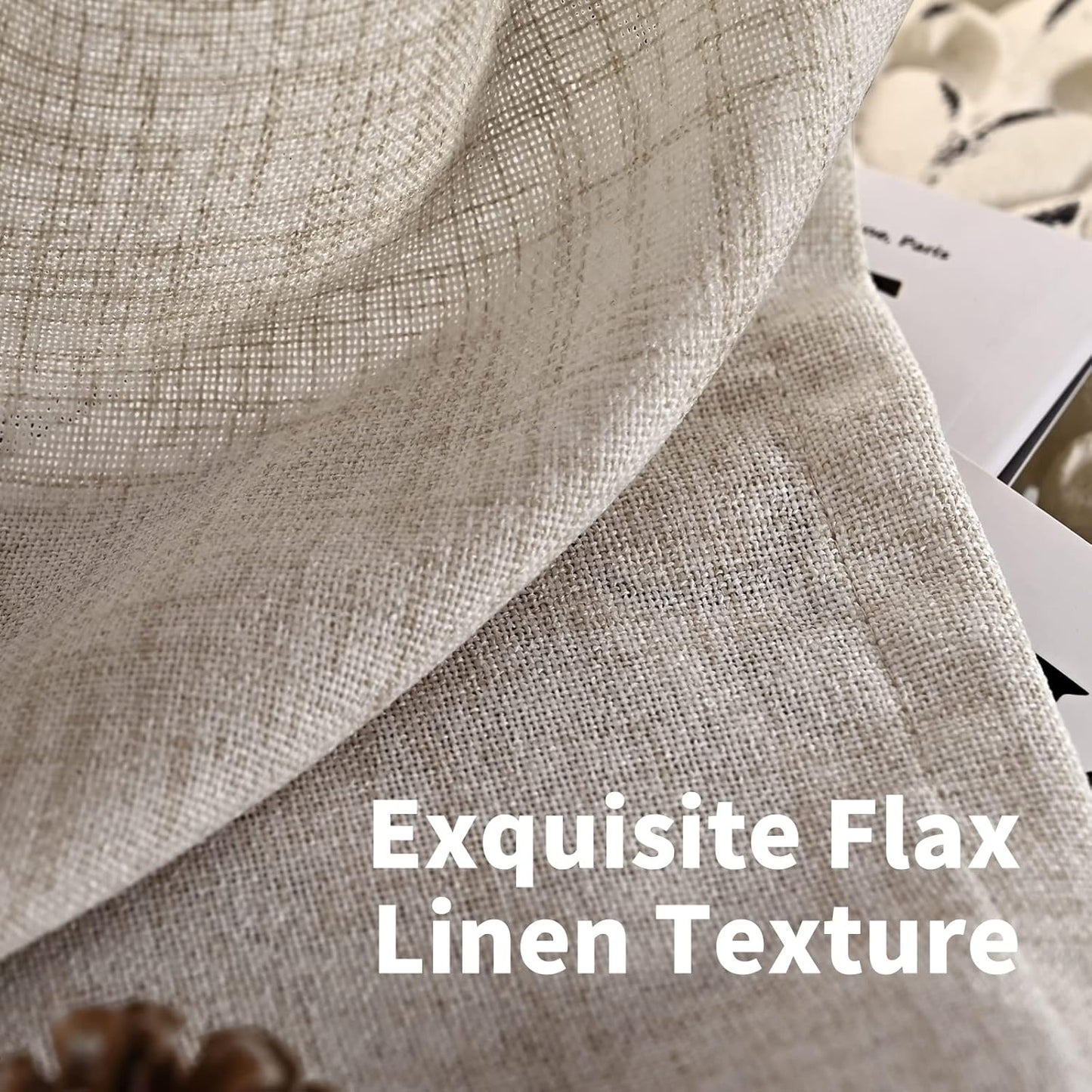 YoungsTex Cafe Linen Curtains 40 Inches Long for Kitchen Window Over Sink - Short Semi Sheer Drapes with Rod Pocket Back Tab Rustic Light Filtering for Front Door Bathroom, 2 Panels, 30 X 40 Inch