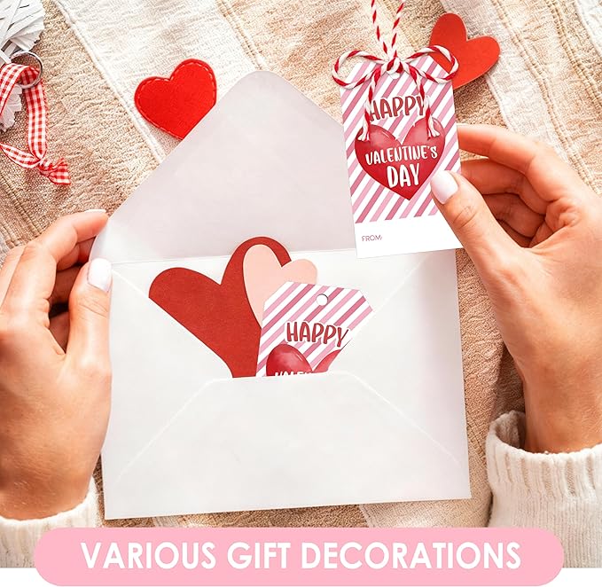 Happy Valentines Tags for Bags - 50Pcs Valentine Gift Tags with String, Hanging Paper Gift Label for Wrapping Treat Bag, Idea Valentines Activity School Classroom Party Favors