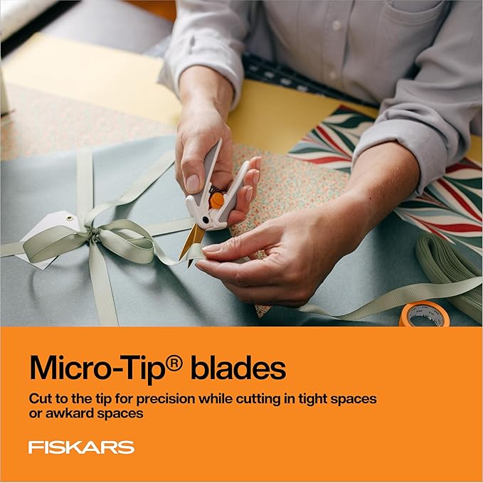 Fiskars Easy Action Micro-Tip Titanium Scissors, Sharp Blades for Cutting Precision and Angles with Easy Action Spring Design, Crafting Supplies, SoftGrip Assisted Handle