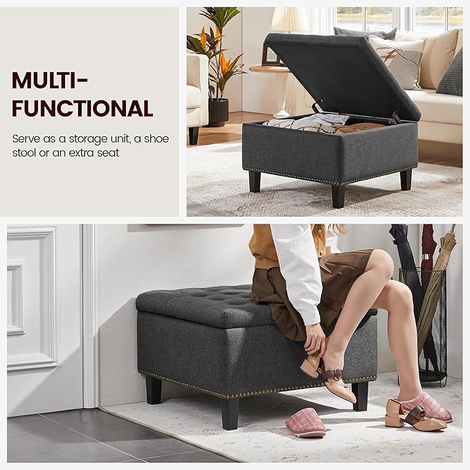 Yaheetech 28-inch Entryway Ottoman Bench with Storage, Multipurpose Foot Rest Sofa Stool in Dark Grey