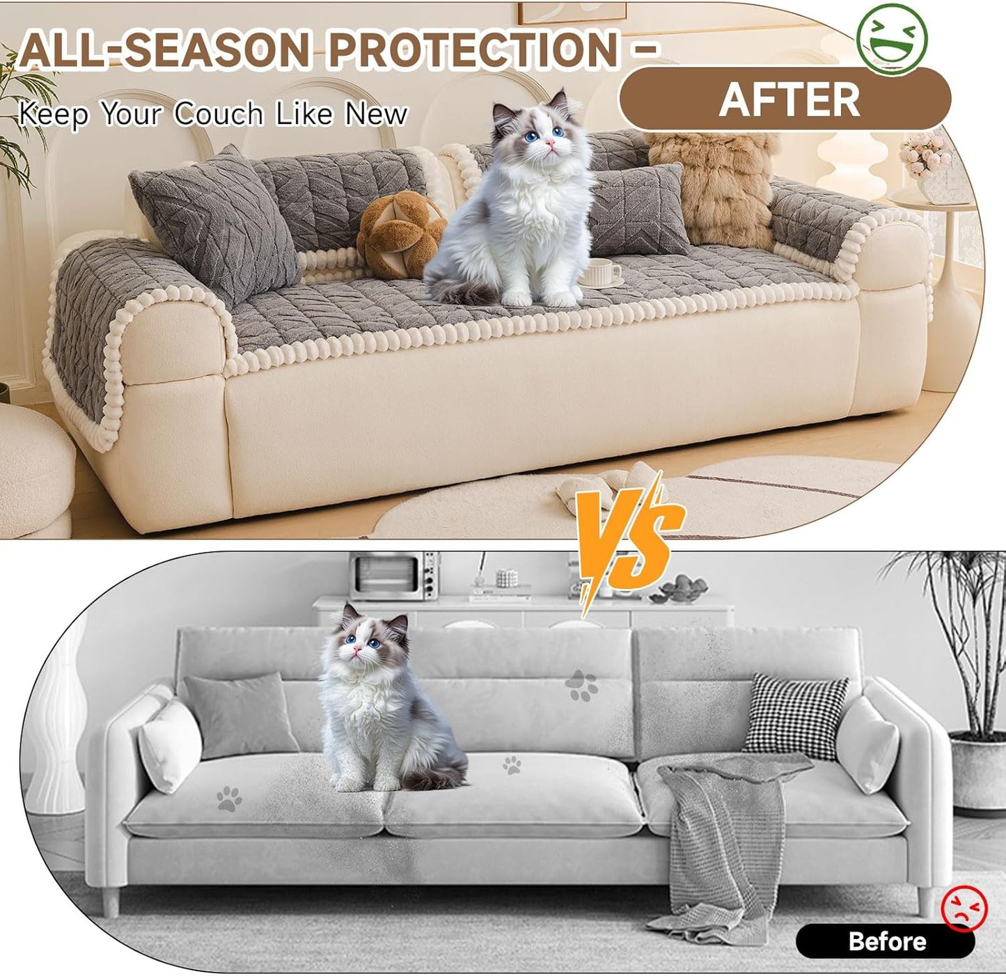 OTOB All Season Couch Cover for Dogs Washable, Non Slip Fuzzy Plush Pet Couch Covers Kids Pet Friendly, Geometric Jacquard Modern Soft Loveseat Sofa Slipcovers Protectors (Gray, 27.6"x59.1")