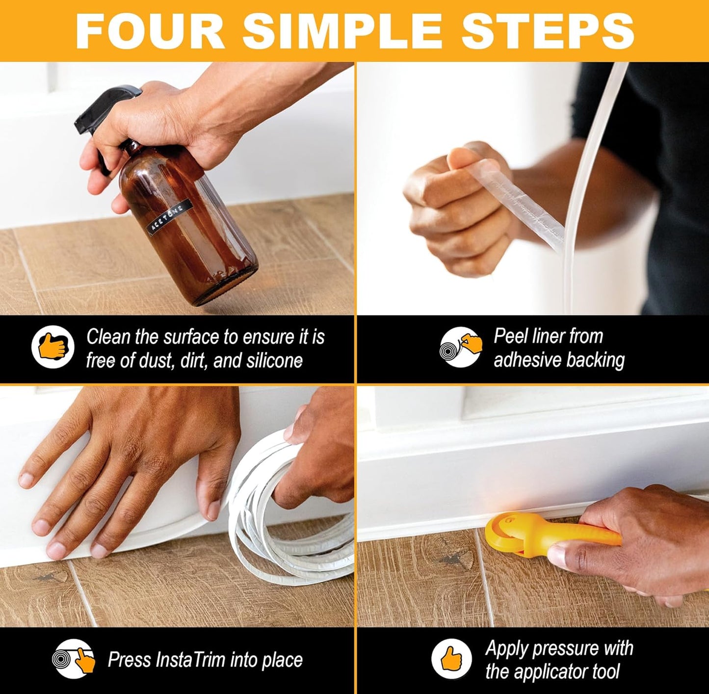 InstaTrim The Original Flexible Trim - 10ft Dark Brown 1/2" Wide Caulk Tape - Adhesive Trim with Many Uses Including Caulking for Bathtubs, Sinks, Counters, Tile, Floors - Made in USA