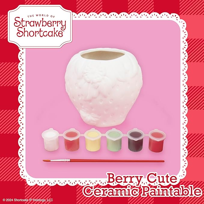 Paint Your Own Strawberry Shortcake Planter, 5 Paints & Paintbrush Included, Ceramics to Paint, Gifts for 10 Year Old Girls, Strawberry Room Decor, Kids Craft Kits, Arts & Crafts, Cute Planters