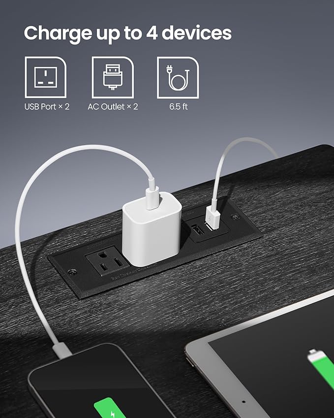 VASAGLE LED Nightstand with Charging Station, Adjustable Light Colors, 2 AC Outlets, 2 USB Ports, Bedside Table, Side Table with Drawer, Modern, 13.8 x 15.7 x 21.7 Inches, Ebony Black ULET618T21V1