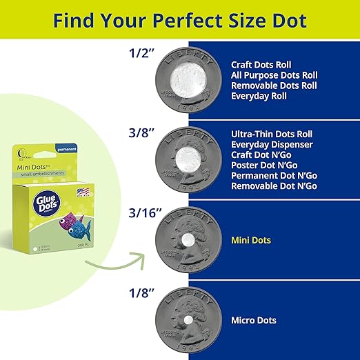 Glue Dots, Mini Dots, Double-Sided, 3/16", 900 Dots, DIY Craft Glue Tape, Sticky Adhesive Glue Points, Liquid Hot Glue Alternative, Clear, 3 Pack