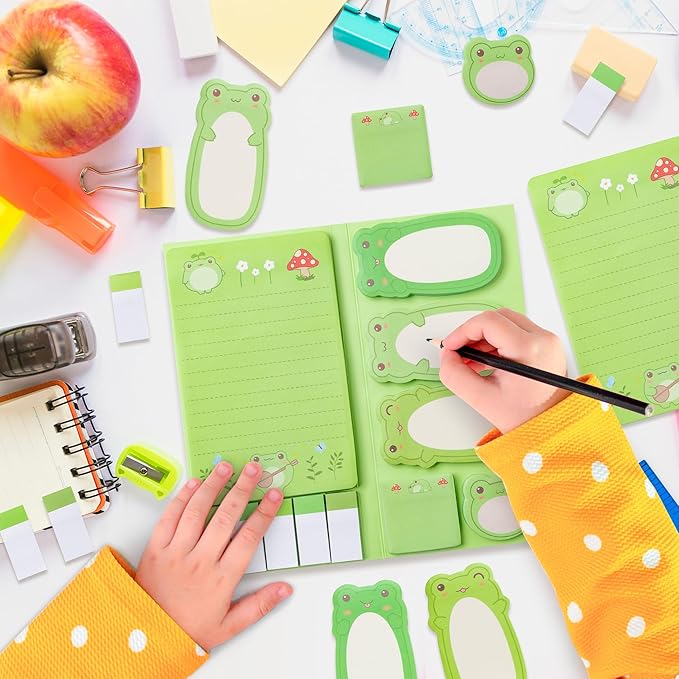 Xqumoi 2 Pack I Just Really Like Frogs Sticky Notes Set - Cute Cartoon Frogs Self-Stick Notes Pads Animal Divider Tabs Bundle Writing Memo Pads Page Marker Back to School Office Supplies Small Gift