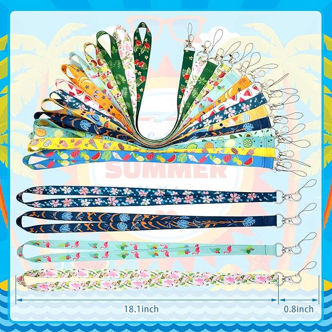 Marspark 14 Pcs Seasonal Holiday Lanyards for ID Badges Summer Lanyards Flamingos Watermelon Lemon Keychains Bulk for Seasonal Holiday Teacher Office Supplies