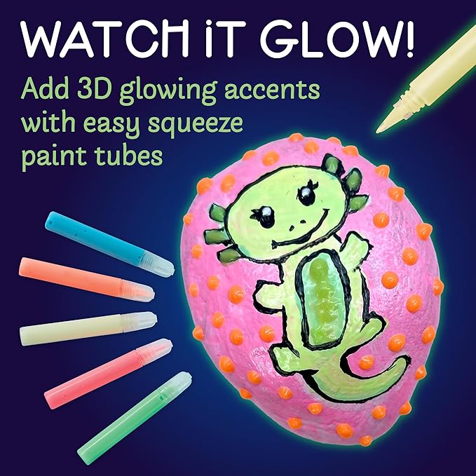 Creativity for Kids Glow in The Dark Rock Painting Kit | Paint & Decorate 10 Rocks with Vibrant Colors & Glow Accents | DIY Rock Painting Kit for Kids | Fun Arts & Crafts (Ages 6+)