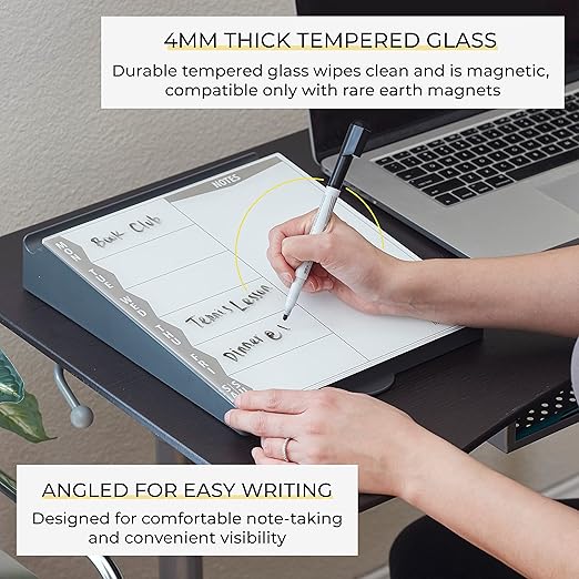 ECR4Kids MessageStor Dry-Erase Glass Board Memo Station, Desk Organizer, Grey