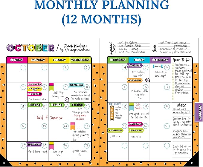Carson Dellosa Kind Vibes Teacher Planner 2025-2026, Undated 8" x 11" Lesson Plan Book With Stickers, Class Schedule and Weekly Calendar School Supplies, Classroom Must Haves and Homeschool Essentials