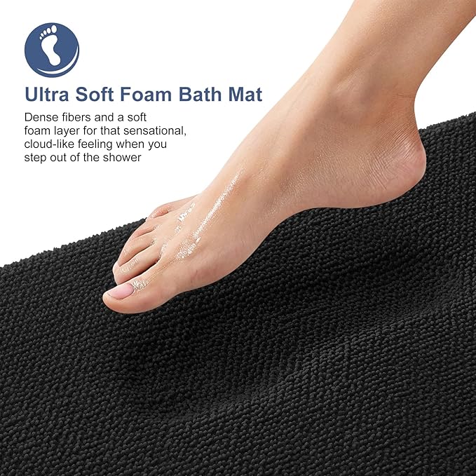 OLANLY Thick Memory Foam Bath Mats Rugs 50x30, Extra Soft Absorbent Bathroom Rug, Quick Dry Bath Mat, Non-Slip, Machine Washable Carpet for Bathroom, Tub and Shower, Home Decor Accessories, Black