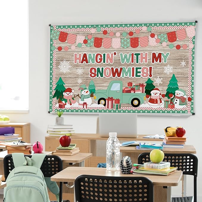 Winter Bulletin Board Decorations Winter Bulletin Board Set Snowman Hangin’ with My Snowmies Christmas Tree Truck Cutouts Holiday Decoration for Classroom School Chalkboard Wall Door Decor