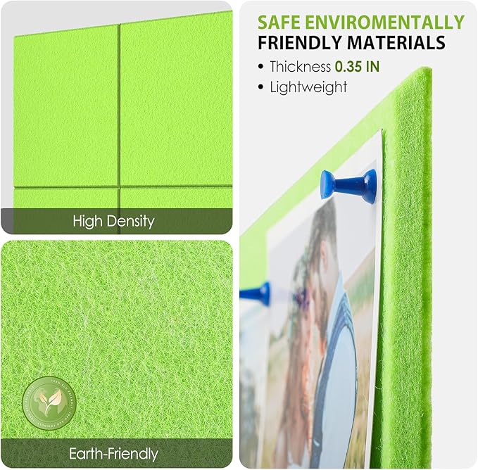 MaxGear Large Cork Board for Wall 36" x 24", Fruit Green Bulletin Board, 6 Pack Felt Wall Tiles with Pushpins, Cork Boards for Office Pin Board Tack Board Cork Boards