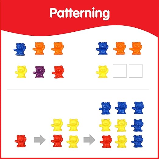 edxeducation Counting Bears with Matching Bowls | 60 Counters, 6 Bowls, 2 Spinners | Color Sorting Sensory Toys | Early Math Manipulatives