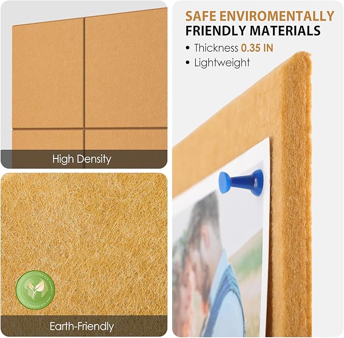 MaxGear Large Cork Board for Wall 36" x 24", Mustard Yellow Bulletin Board, 6 Pack Felt Wall Tiles with Pushpins, Cork Boards for Office Pin Board Tack Board Cork Boards
