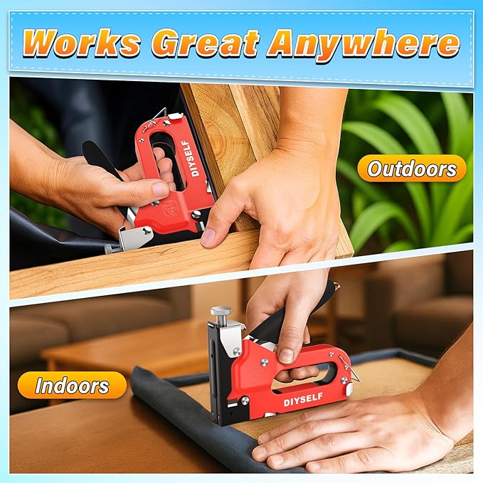 DIYSELF Staple Gun for Wood, 4-in-1 Upholstery Staple Gun Heavy Duty, Fabric Stapler, grapadora para Madera, Adjustable Manual Upholstery Stapler for Wall, Crafts, Furniture with 4000 Staples/Remover
