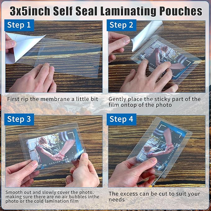 50 Sheets 3x5inch Self Seal Laminating Pouches Self Adhesive Laminating Sheet No Laminating Machine Needed for Photos Index Cards (3x5inch)