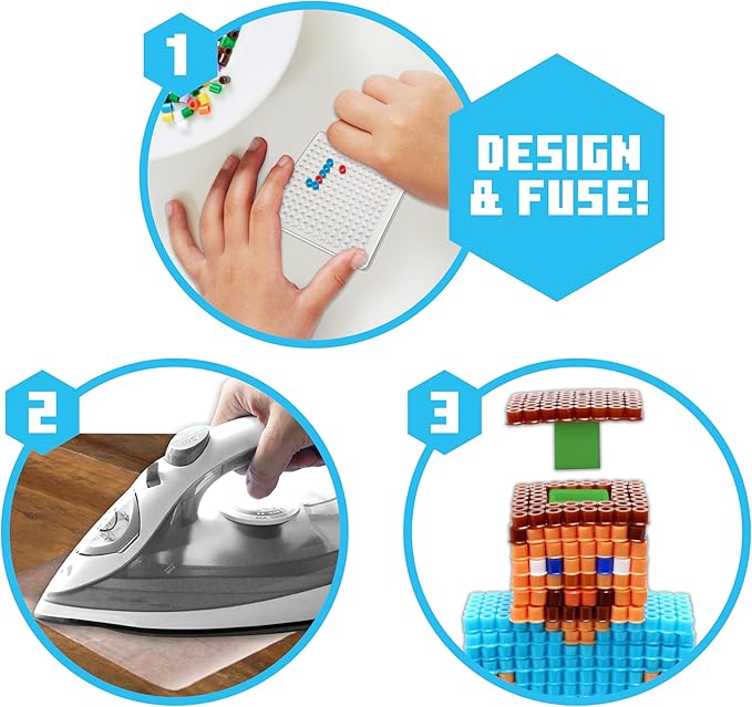 Minecraft Pixel Creations Bead Kit 2500 Beads with Pegboards & Templates Build Characters & Tools from, Encourages Hands-on STEM-Based Play Craft Set for Kids Ages 6+