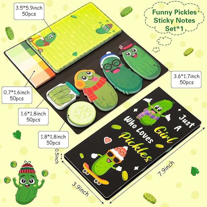 B1ykin Cute Sticky Notes Set - Just A Girl Who Loves Pickles Self-Stick Notes Pad, 550 Sheets Writing Memo Pages Sticky Notepad for Teacher Appreciation Gifts, School Office Supplies (Pickles)