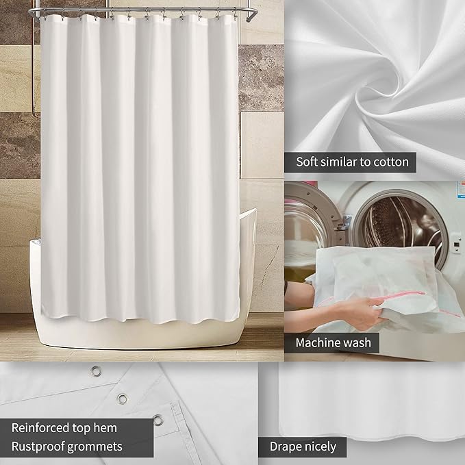 ALYVIA SPRING Long Fabric Shower Curtain Liner Waterproof - 72" x 74", Soft & Lightweight Longer Shower Curtain with Magnets, Machine Washable - 72x74, White