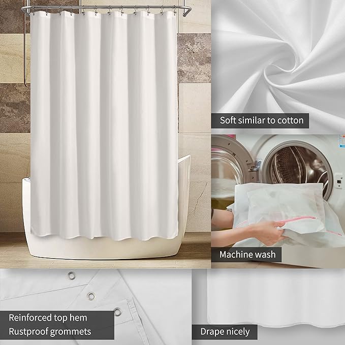 ALYVIA SPRING Long Fabric Shower Curtain Liner Waterproof - 72" x 76", Soft & Lightweight Long Shower Curtain with Magnets, Machine Washable - 72x76, White