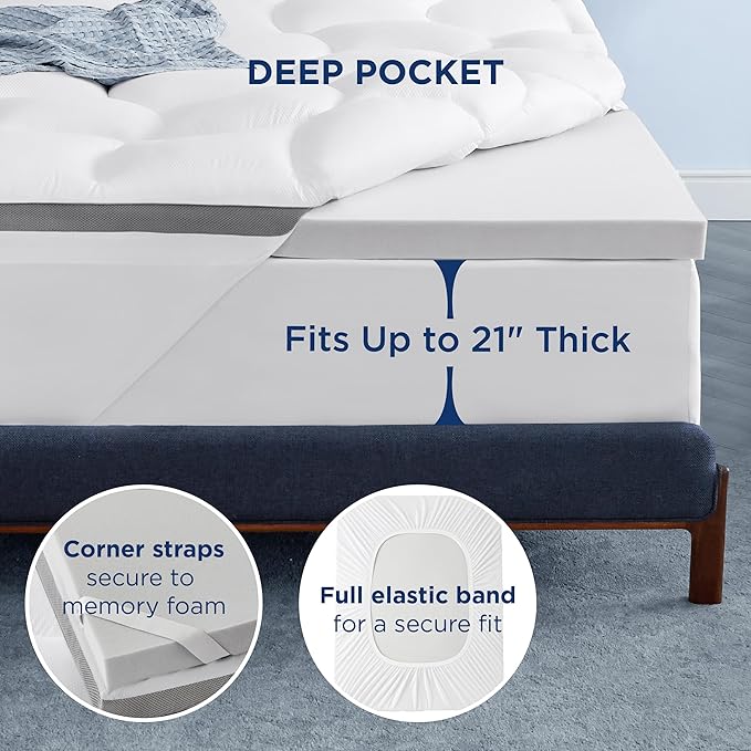 Bedsure Save $11 Bundle 2: 1 Sheets King + 1 Memory Foam Mattress Topper King