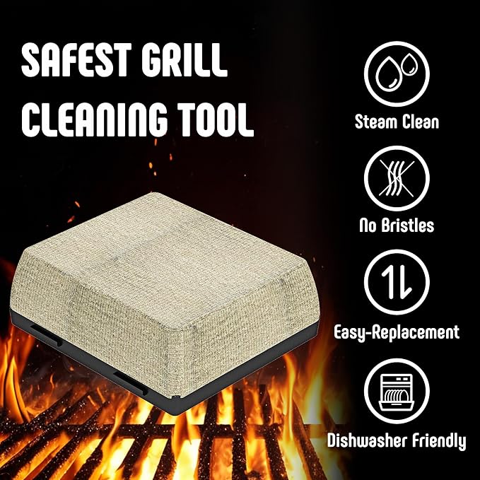 2-Pack Replacement Heads for Grill Brush, Bristle-Free Interwoven-Tech with Thermal-Sensitive Sponge, Compatible with Feasto 6-in-1 Outdoor Grill Brush