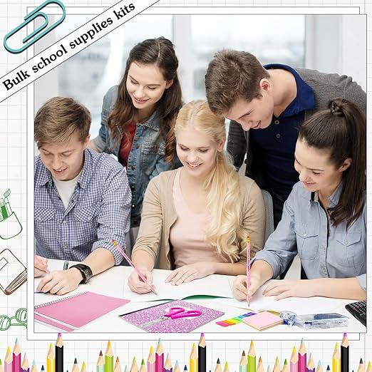 126 Pcs Christmas Middle High School Supplies Kit with Backpack for Student 7-12 Grades, School Supplies Bulk Bundle Essential Notebook Calculator for Xmas Holiday Gifts(Hot Pink Aesthetics)