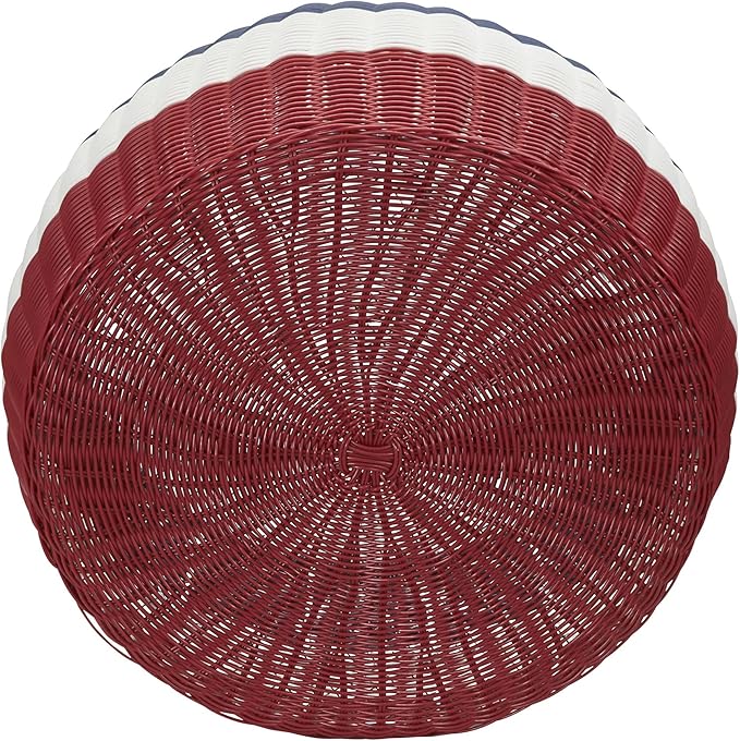 Household Essentials Handwoven Resin Ottoman Table, Red, White and Blue
