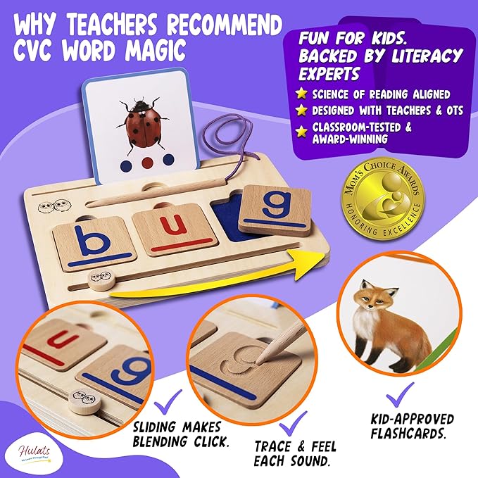CVC Word Magic: Montessori Reading Game for Kindergarten Phonics Mastery, Learn to Read & Write 50 Sight Words for Toddlers 2-4 Years, Montessori Toy for 2+ Year Old, Letter Tracing Tiles, Flash Cards