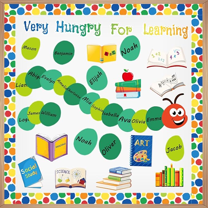 Caterpillars Bulletin Board Decoration Set Mix Caterpillar Colorful Borders Cutouts for Party School Classroom Door Welcome Bulletin Board Craft Home Wall(Green Caterpillar)