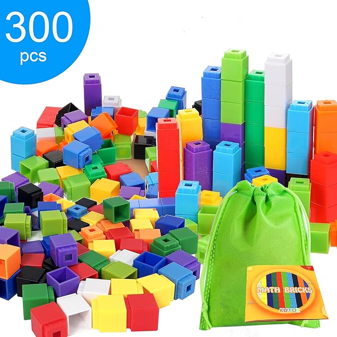 Math Manipulatives Linking Cube Toys For Kids 300 Cubes, Educational Counting Toys Classroom Learning Supplies, Preschool Plastic Counting Blocks for Kindergarten Homeschool Learning, Kids Ages 3+