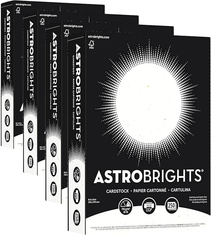 Astrobrights® Card Stock,Stardust White,Letter (8.5" x 11"),65 Lb,250 Count (Pack of 4)