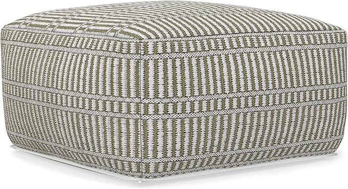 SIMPLIHOME Safford Square Pouf - 20 inch Wide Upholstered PET Polyester Ottoman in Natural/Travertine/White, Boho Indoor/Outdoor Footstool or Extra Seating for Living Room or Bedroom, Assembled