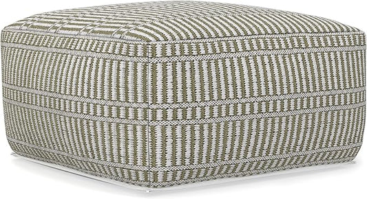 SIMPLIHOME Safford Square Pouf - 20 inch Wide Upholstered PET Polyester Ottoman in Natural/Travertine/White, Boho Indoor/Outdoor Footstool or Extra Seating for Living Room or Bedroom, Assembled