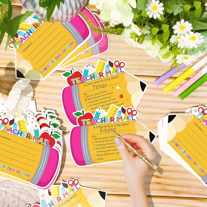 50Pcs Teacher Mail Notes to Parents, Double-Sided Happy Mail from Teacher, Brag Cards for Students Behavior Classroom Must Haves to Send Home for Preschool Kindergarten Elementary School Supplies
