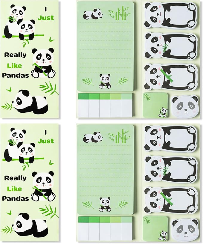 Xqumoi 2 Pack I Just Really Like Pandas Sticky Notes Set - Cute Cartoon Pandas Self-Stick Notes Pads Animal Divider Tabs Bundle Writing Memo Pads Page Marker Back to School Office Supplies Small Gift