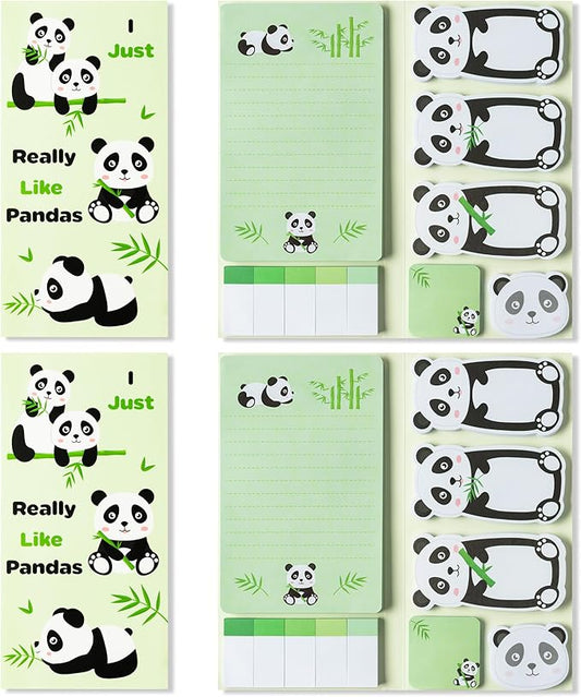 Xqumoi 2 Pack I Just Really Like Pandas Sticky Notes Set - Cute Cartoon Pandas Self-Stick Notes Pads Animal Divider Tabs Bundle Writing Memo Pads Page Marker Back to School Office Supplies Small Gift