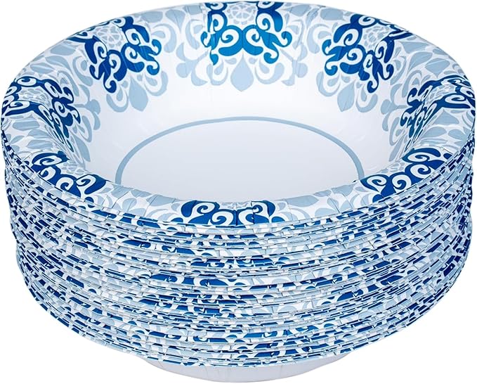 Glad Round Disposable Paper Bowls, Green Victorian Design - Heavy Duty, Soak Proof, Cut-Resistant, Microwavable Bowl for All Foods & Daily Use, 16 Oz, 50 Count - 6 Pack