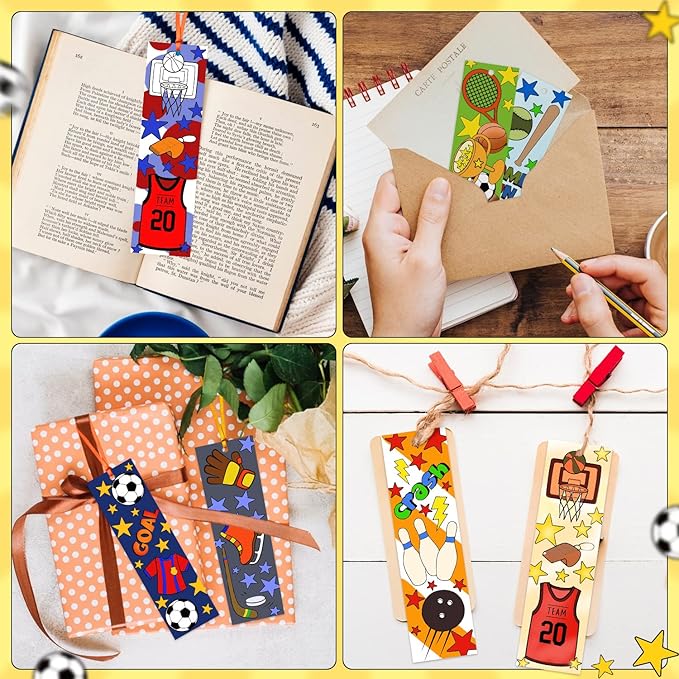 75Pcs Sports Ball Color Your Own Bookmarks for Kids Basketball Softball Theme DIY Coloring Blank Bookmark Classroom Art Craft Supplies for Teachers Students Birthday Gift Party Reward Goodie Filler