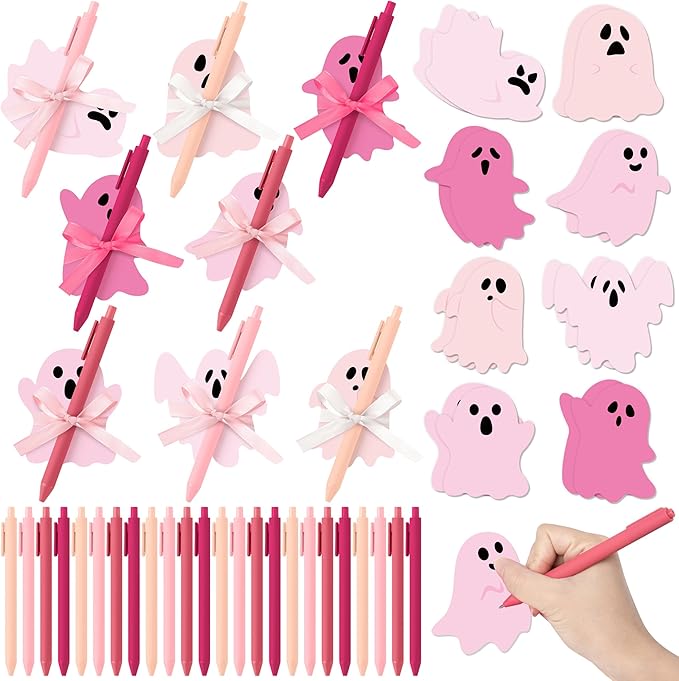 Bright Color Sticky Note - 72pcs Christmas Pink Ghost Super Sticky Note Pads Pen Ribbons Set Sticking Power Memo Pads School Supplies Office Product Page Markers Clean Removal Strong Adhesive