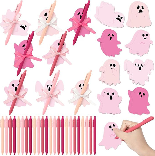 Bright Color Sticky Note - 72pcs Christmas Pink Ghost Super Sticky Note Pads Pen Ribbons Set Sticking Power Memo Pads School Supplies Office Product Page Markers Clean Removal Strong Adhesive