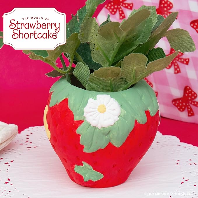 Paint Your Own Strawberry Shortcake Planter, 5 Paints & Paintbrush Included, Ceramics to Paint, Gifts for 10 Year Old Girls, Strawberry Room Decor, Kids Craft Kits, Arts & Crafts, Cute Planters